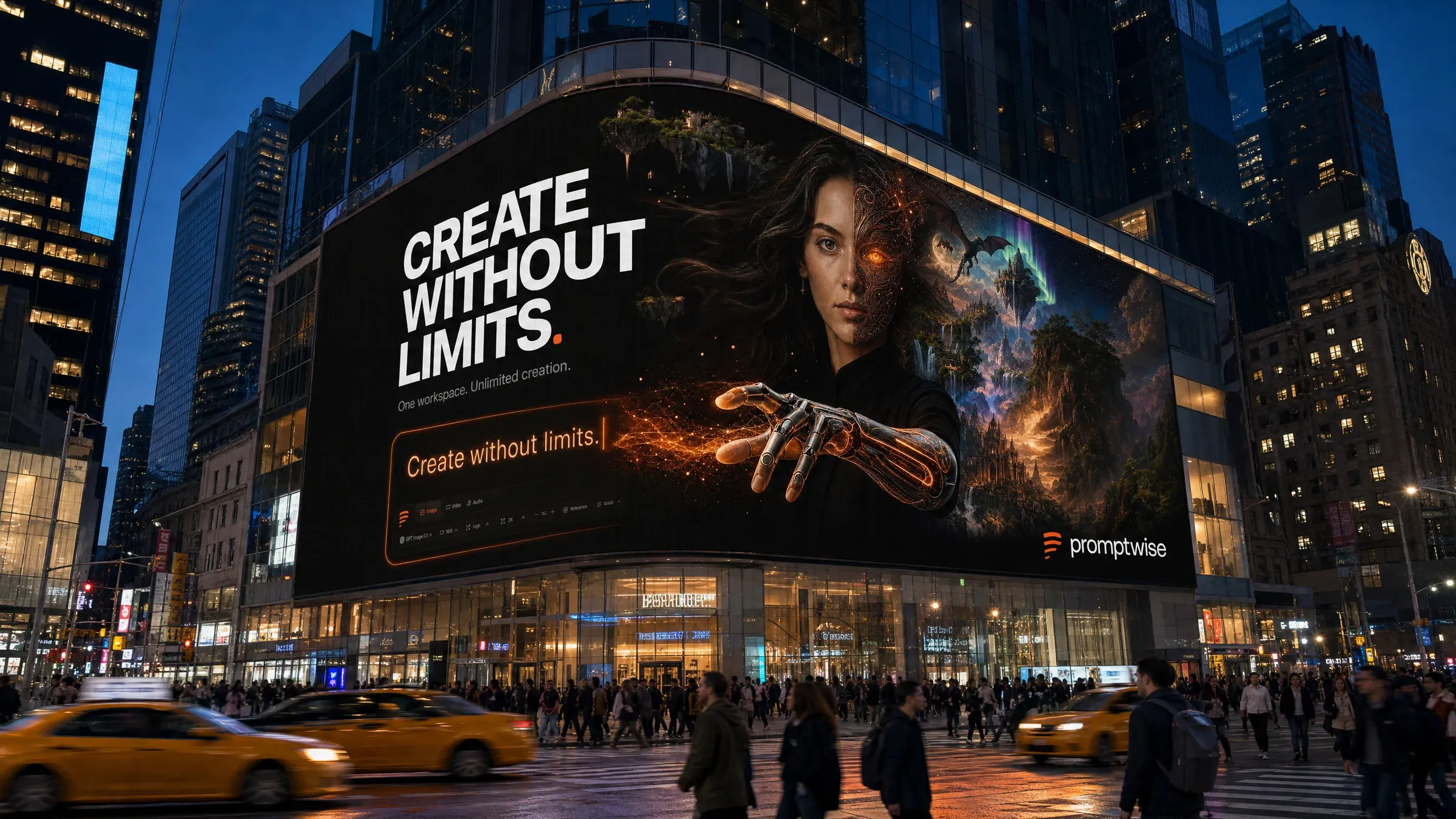 AI-generated PromptWise NYC ad submission by Salma Salma for the Times Square Ad Challenge