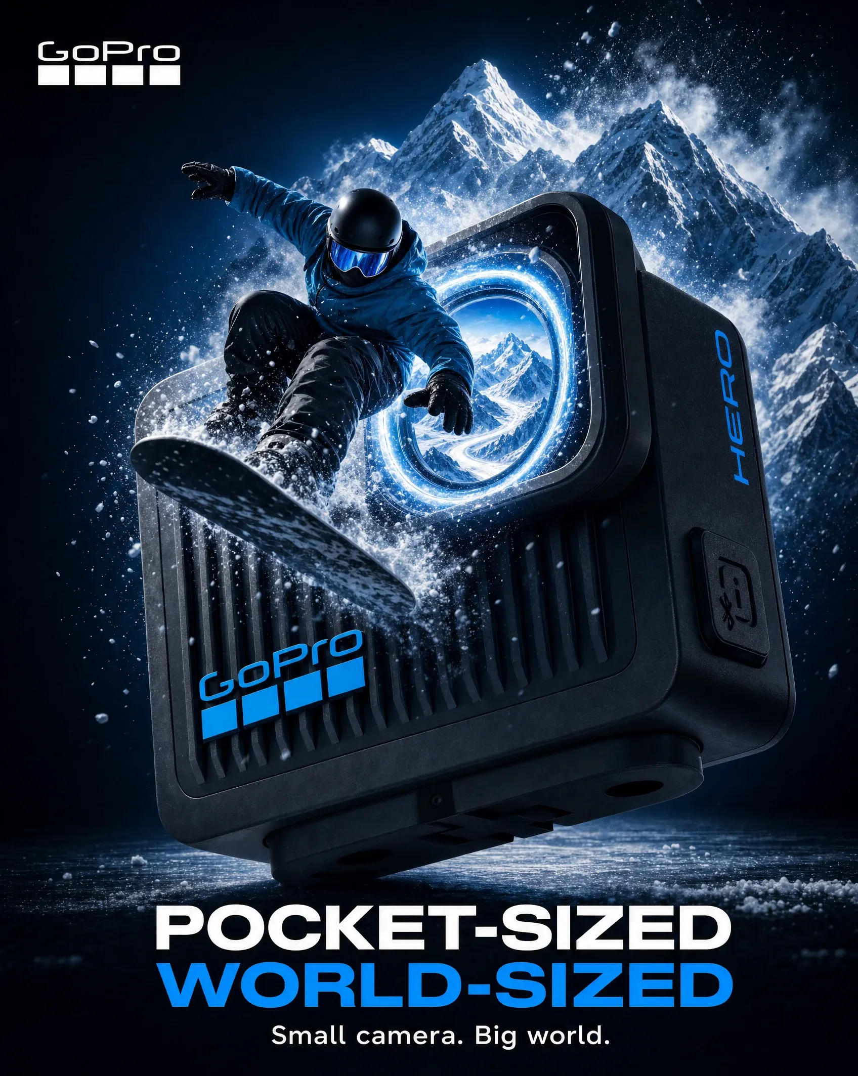 AI-generated GoPro product advertisement by Aya Serag, submitted to Day 3 of the AI Video Bootcamp $700 7-Day Product Image Challenge