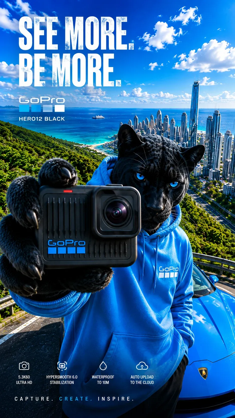 AI-generated GoPro product advertisement by Mary Kumax, submitted to Day 3 of the AI Video Bootcamp $700 7-Day Product Image Challenge