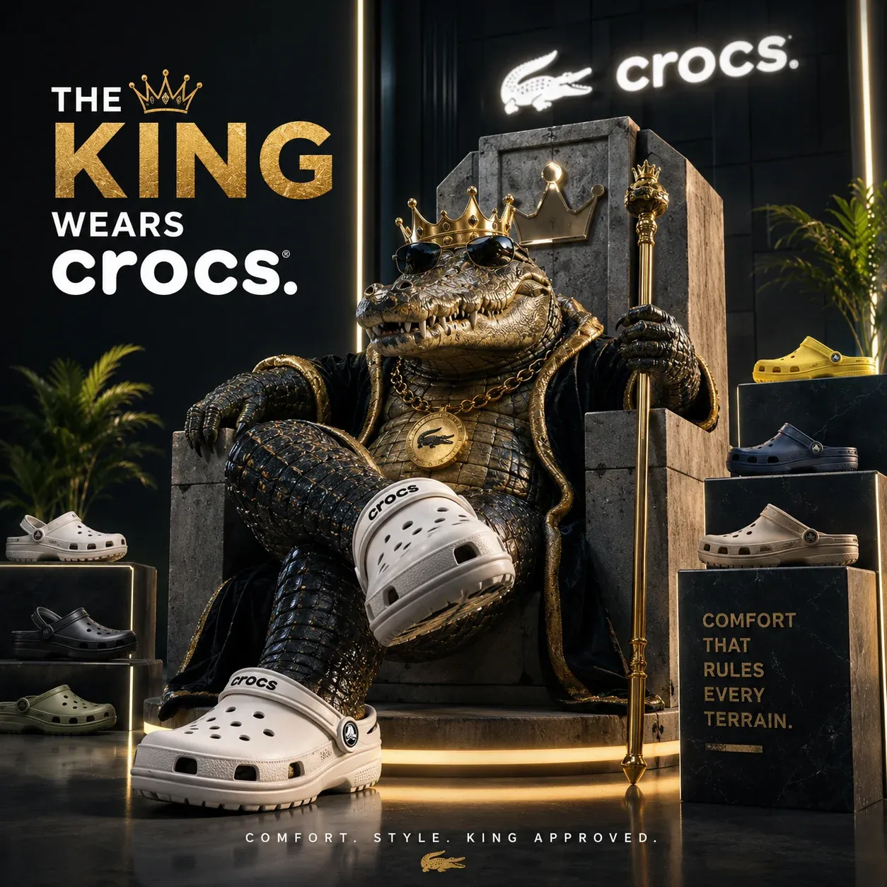 AI-generated Crocs product advertisement by Anas Mirza, submitted to Day 4 of the AI Video Bootcamp $700 7-Day Product Image Challenge