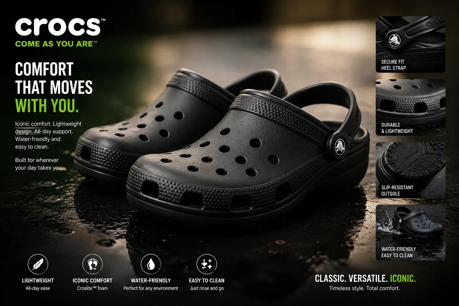 AI-generated Crocs product advertisement by Tim Atyeo, submitted to Day 4 of the AI Video Bootcamp $700 7-Day Product Image Challenge