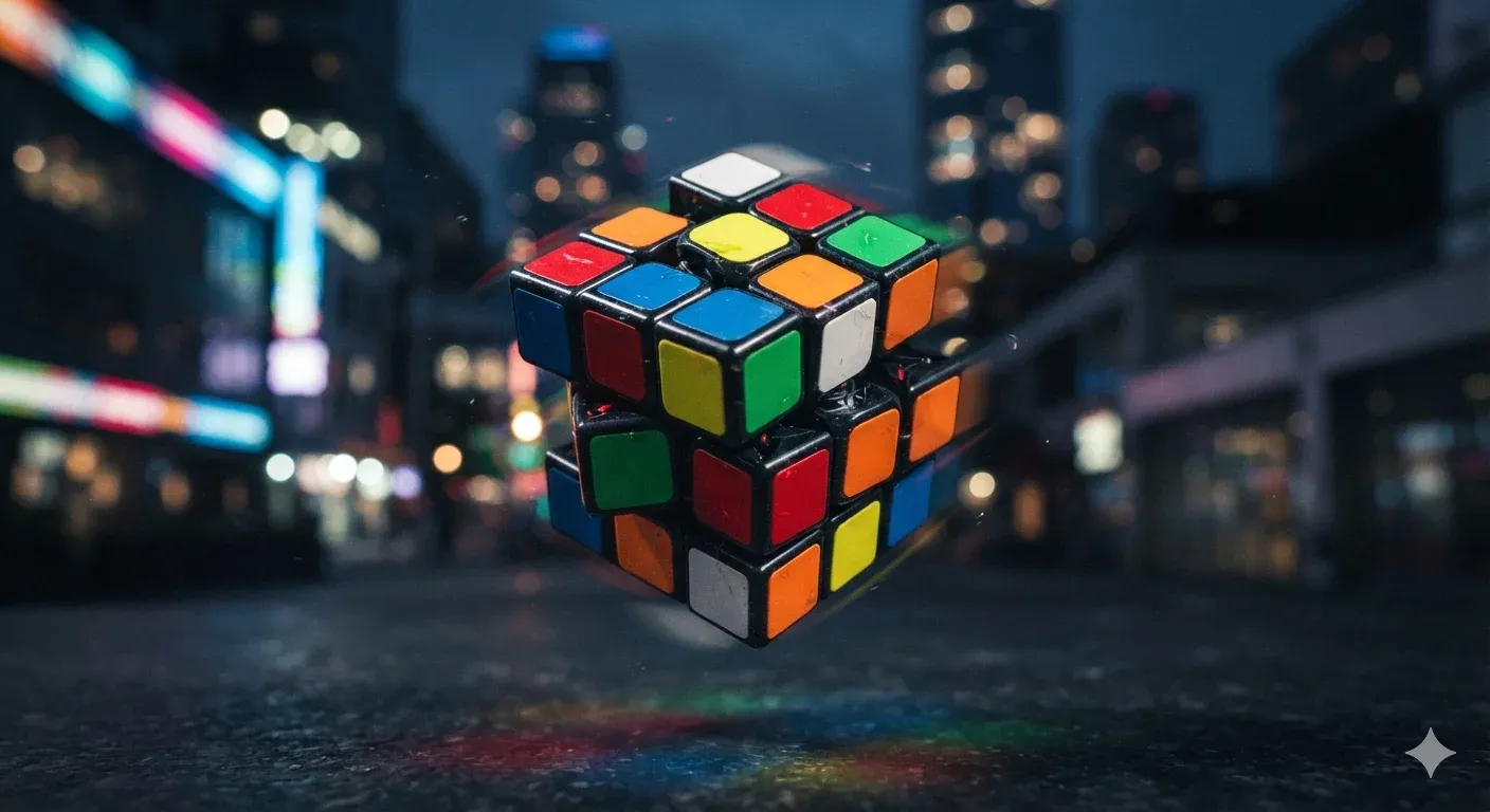 AI-generated Rubik's Cube product advertisement by Adrienne Jamison, submitted to Day 5 of the AI Video Bootcamp $700 7-Day Product Image Challenge