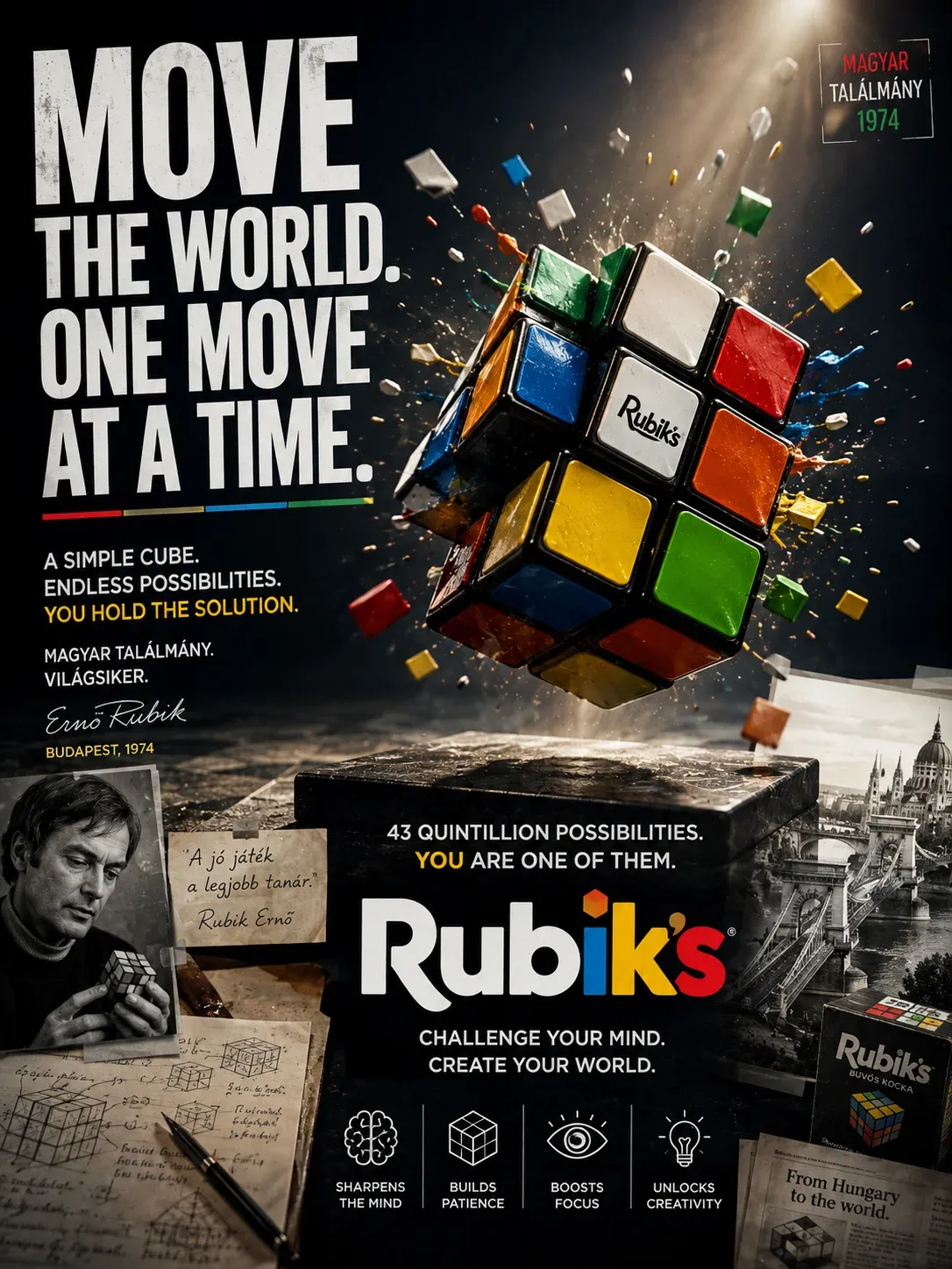 AI-generated Rubik's Cube product advertisement by Patricia K, submitted to Day 5 of the AI Video Bootcamp $700 7-Day Product Image Challenge