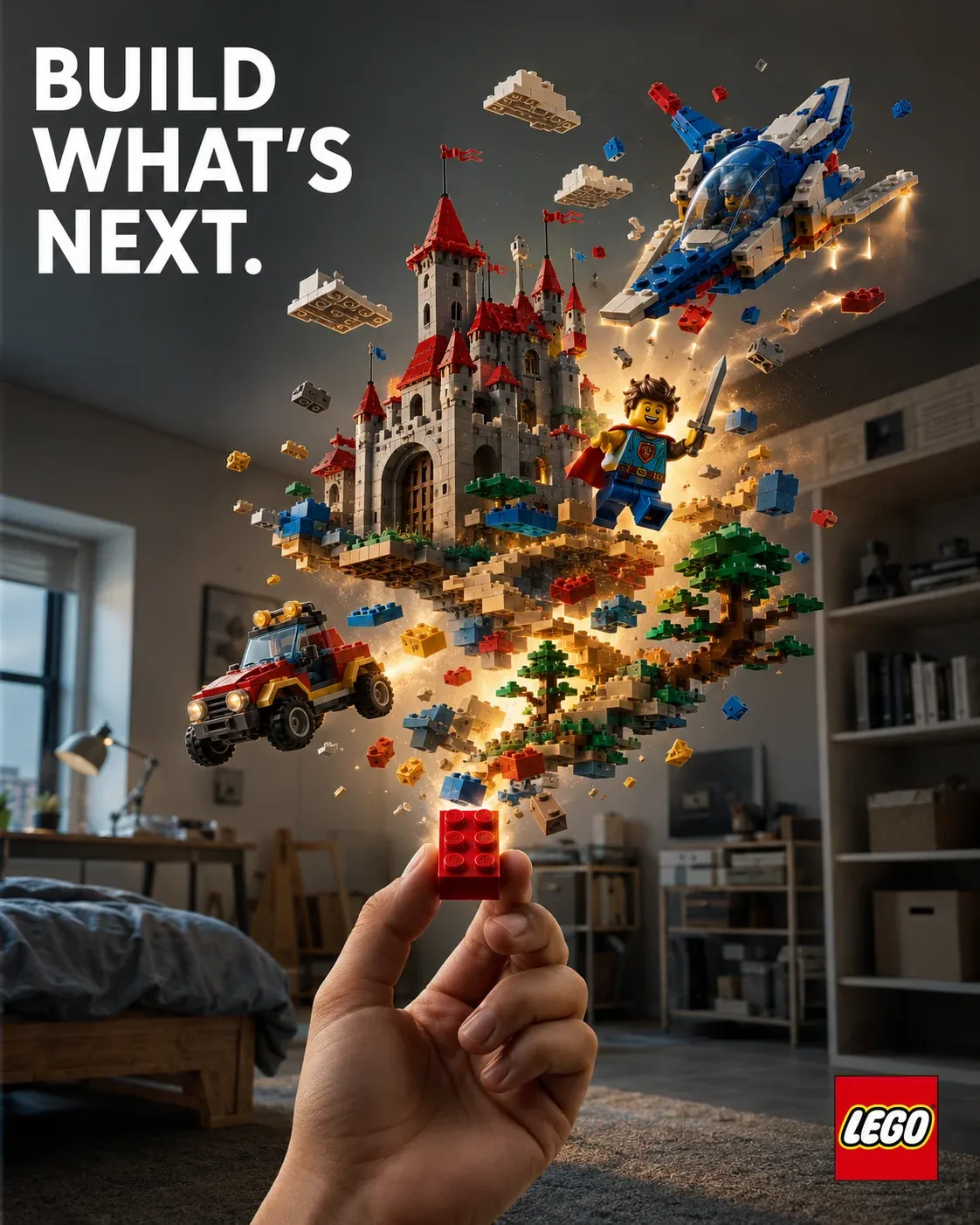AI-generated LEGO product advertisement by Ahmed Jabri, submitted to Day 7 of the AI Video Bootcamp $700 7-Day Product Image Challenge