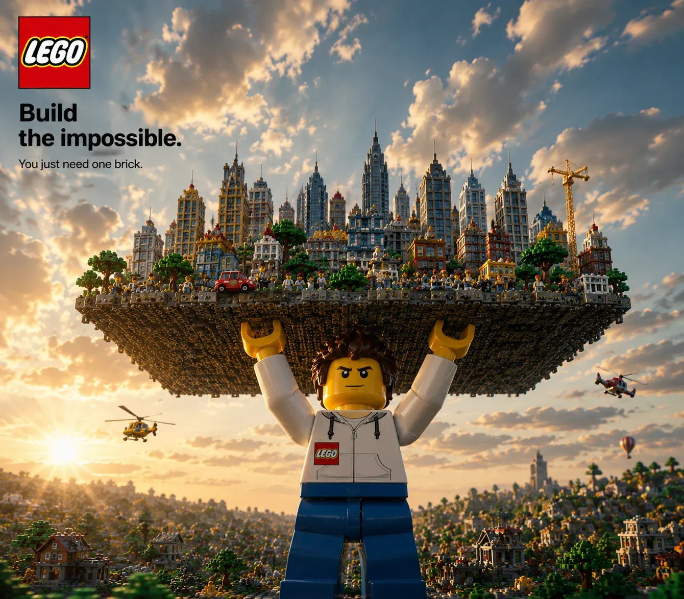 AI-generated LEGO product advertisement by Willy Antonio, submitted to Day 7 of the AI Video Bootcamp $700 7-Day Product Image Challenge