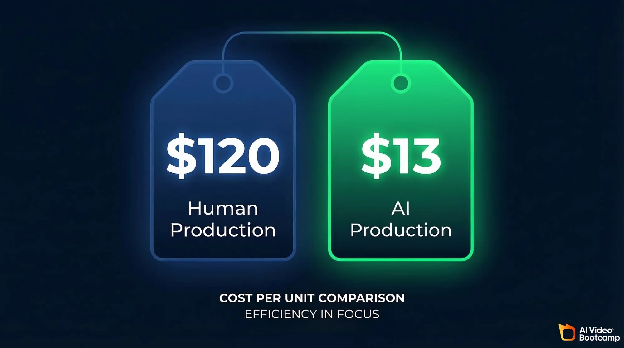 Price tag comparison: $120 per ad for human production vs $13 per ad for AI production