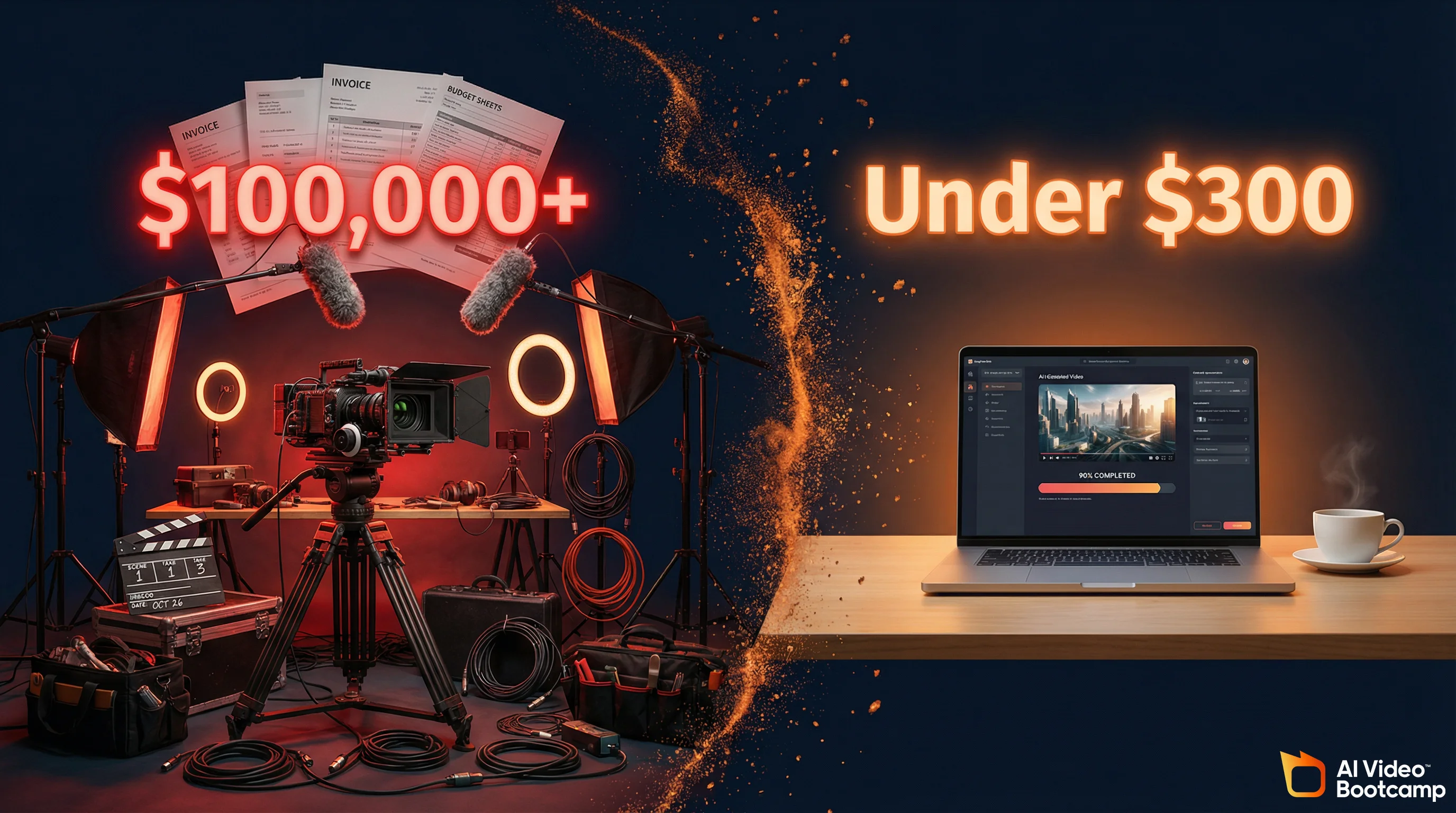 Traditional video production costs $100,000+ compared to under $300 with AI tools