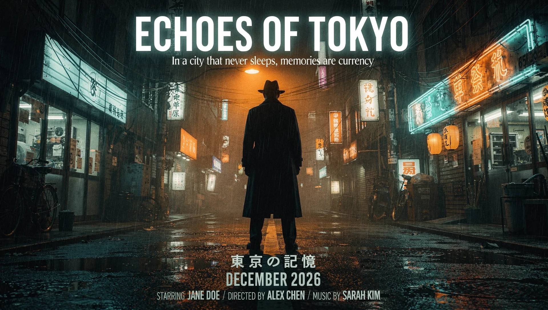 Black Forest Labs Flux.2 Pro benchmark output for the Echoes of Tokyo movie poster prompt
