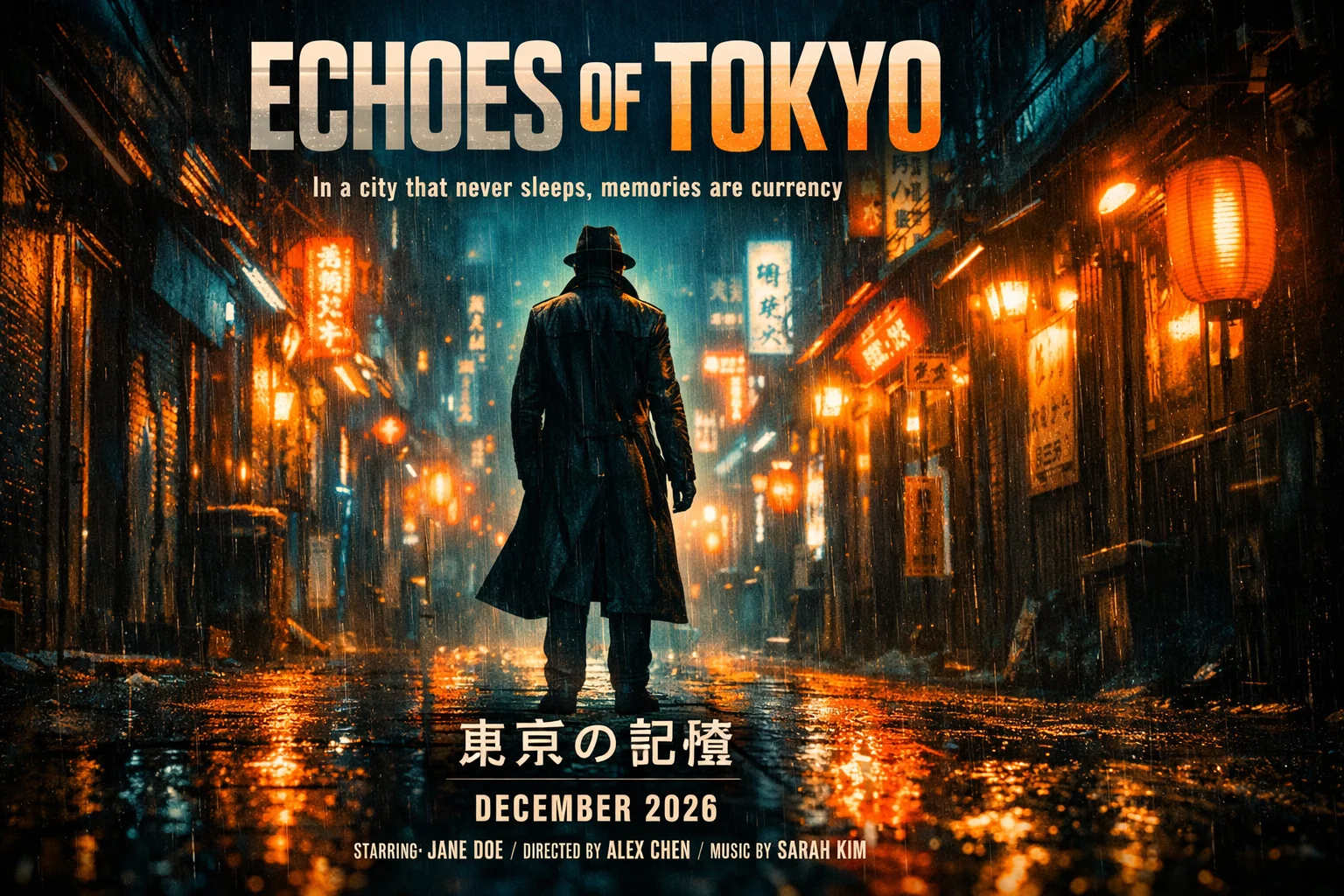 GPT Image 1.5 benchmark output for the Echoes of Tokyo movie poster prompt