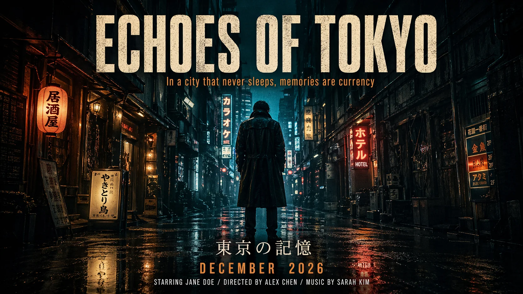 ChatGPT Images 2.0 gpt-image-2 benchmark output for the Echoes of Tokyo movie poster prompt showing Latin and Japanese text rendering