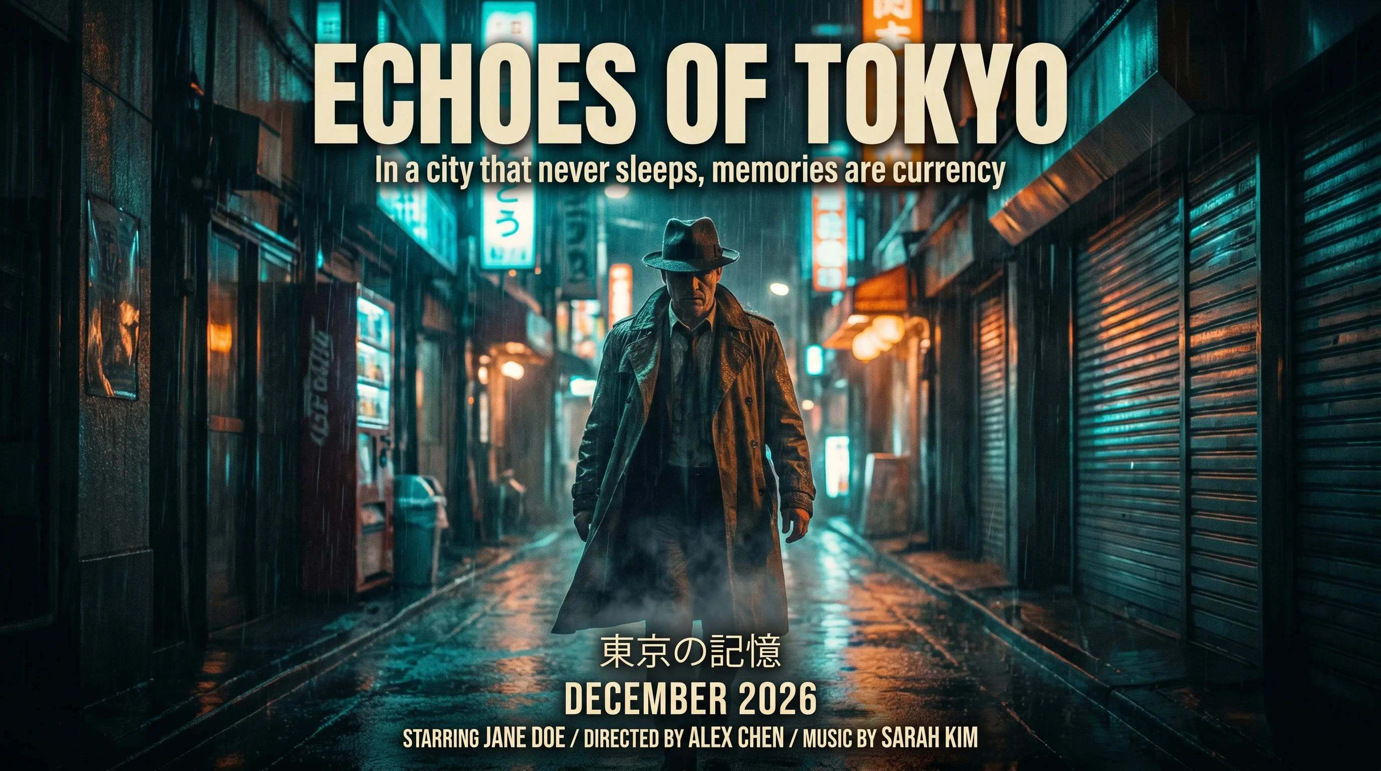 Google Nano Banana Pro benchmark output for the Echoes of Tokyo movie poster prompt