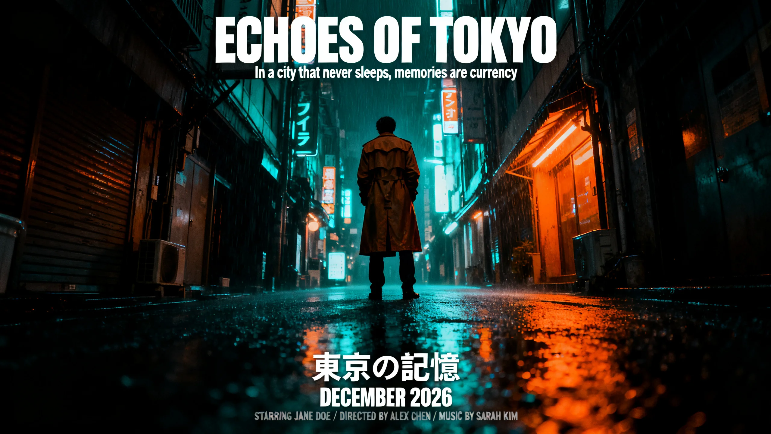 ByteDance Seedream 4.0 benchmark output for the Echoes of Tokyo movie poster prompt