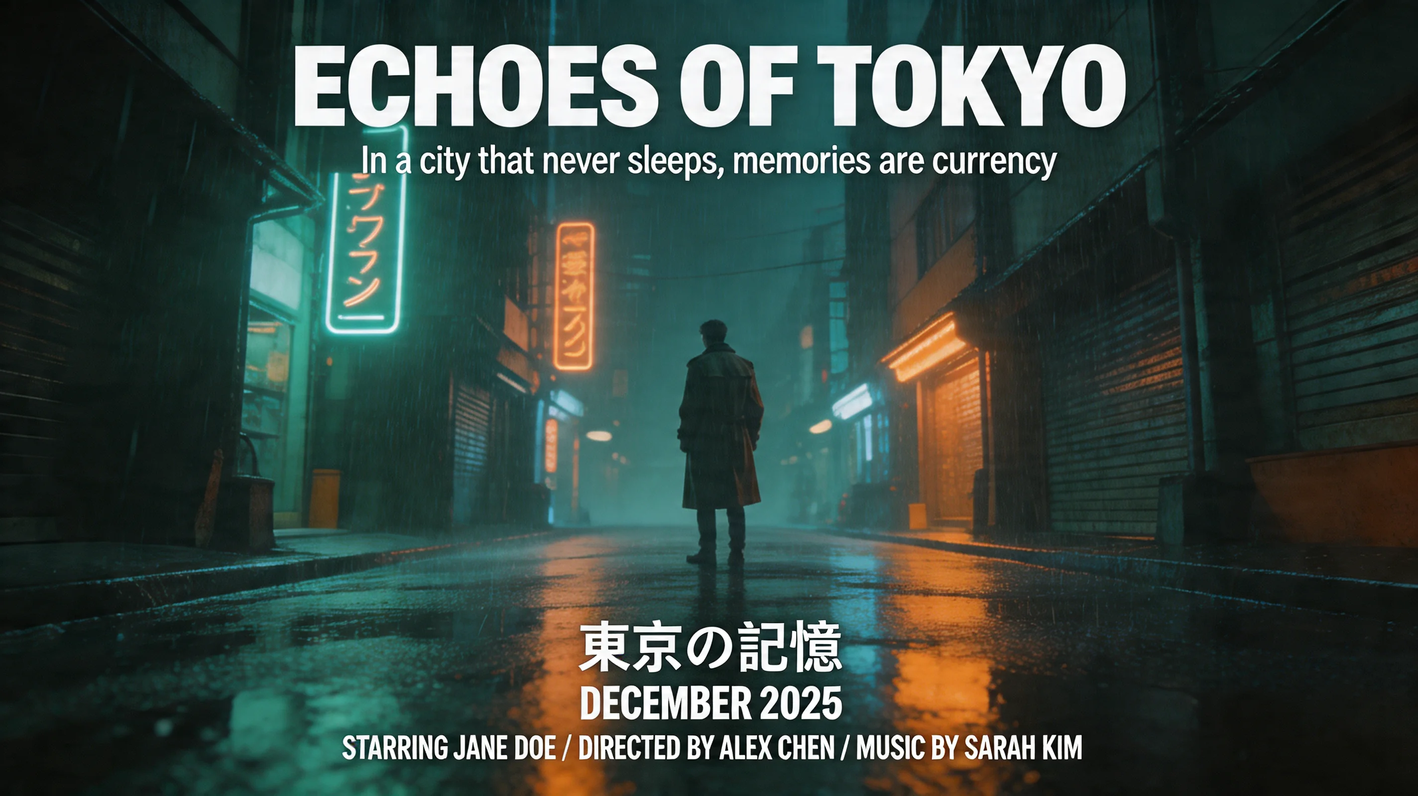 ByteDance Seedream 5.0 benchmark output for the Echoes of Tokyo movie poster prompt