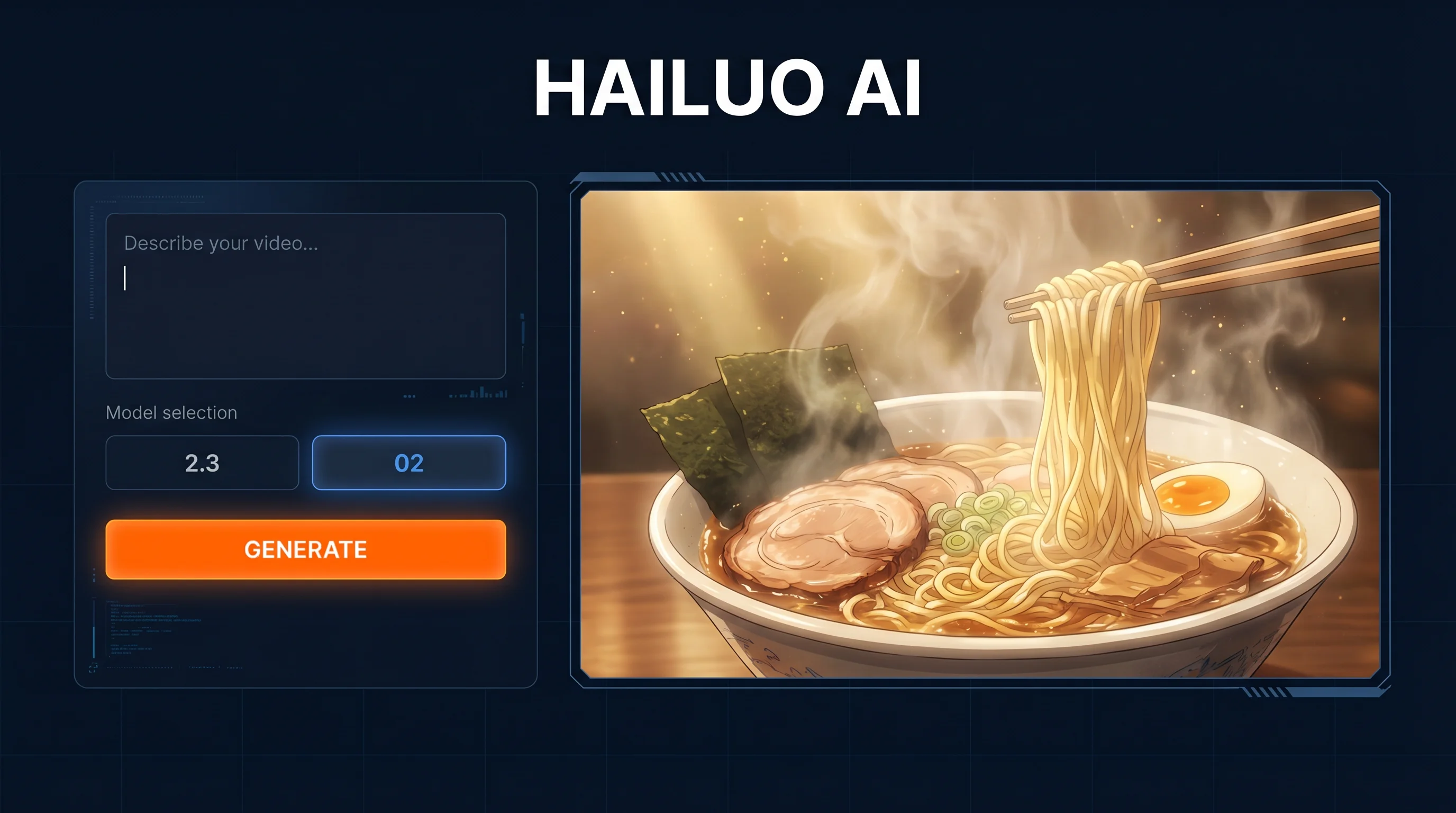 Hailuo AI interface generating a cinematic anime-style video frame with model comparison overlay