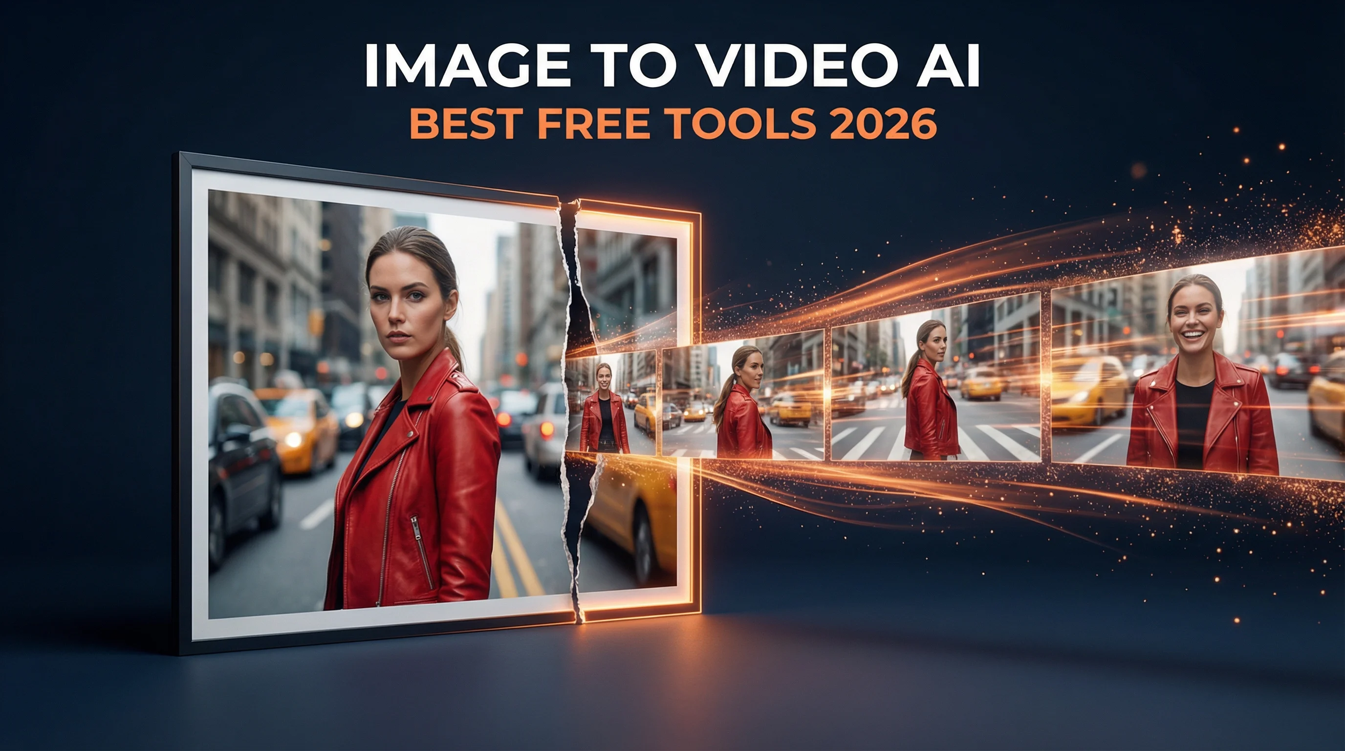 Image to video AI free tools comparison showing a photo transforming into cinematic video with tool logos and quality ratings