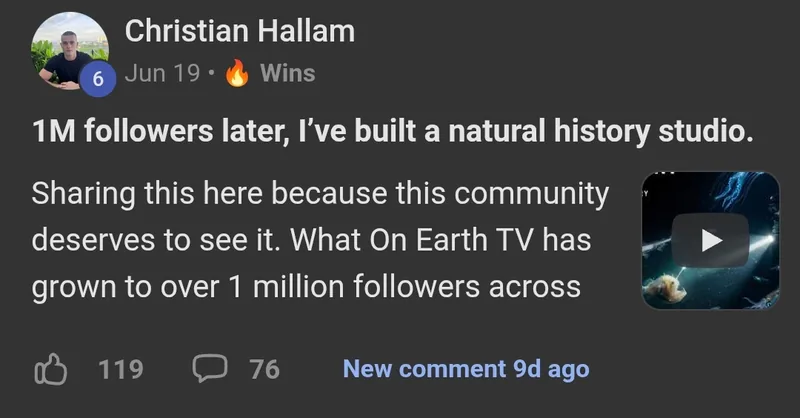 AI Video Bootcamp member win posted in the community